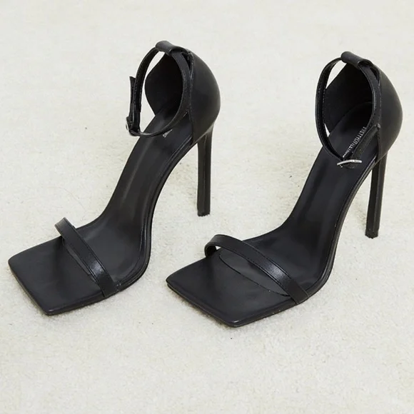 NWOT PLT Black Clover Barely There Square Toe Strappy Heels - Picture 2 of 16